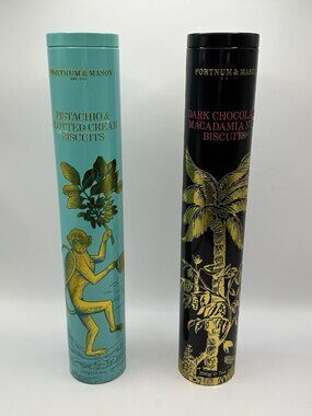 Fortnum & Mason Biscuit Tins Set of 2 Empty Monkey Macadamia England Vintage